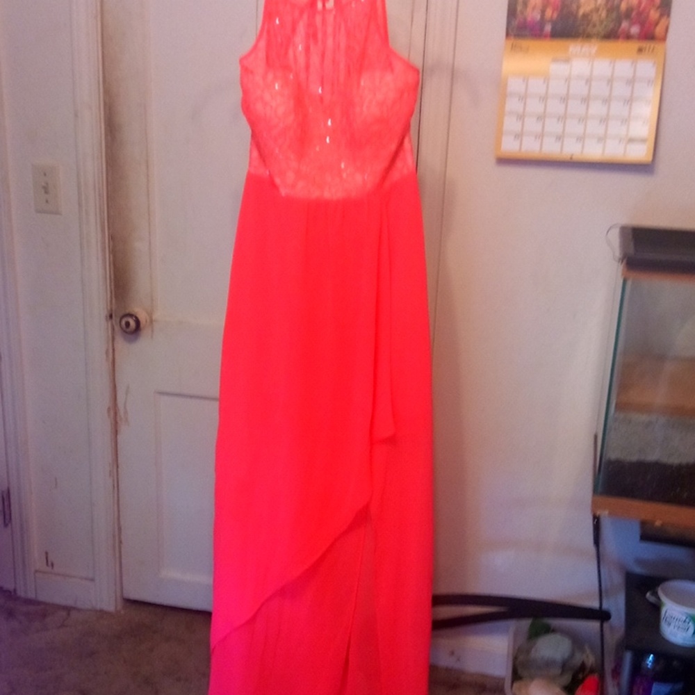 Hot pink sequin embellished high low dress